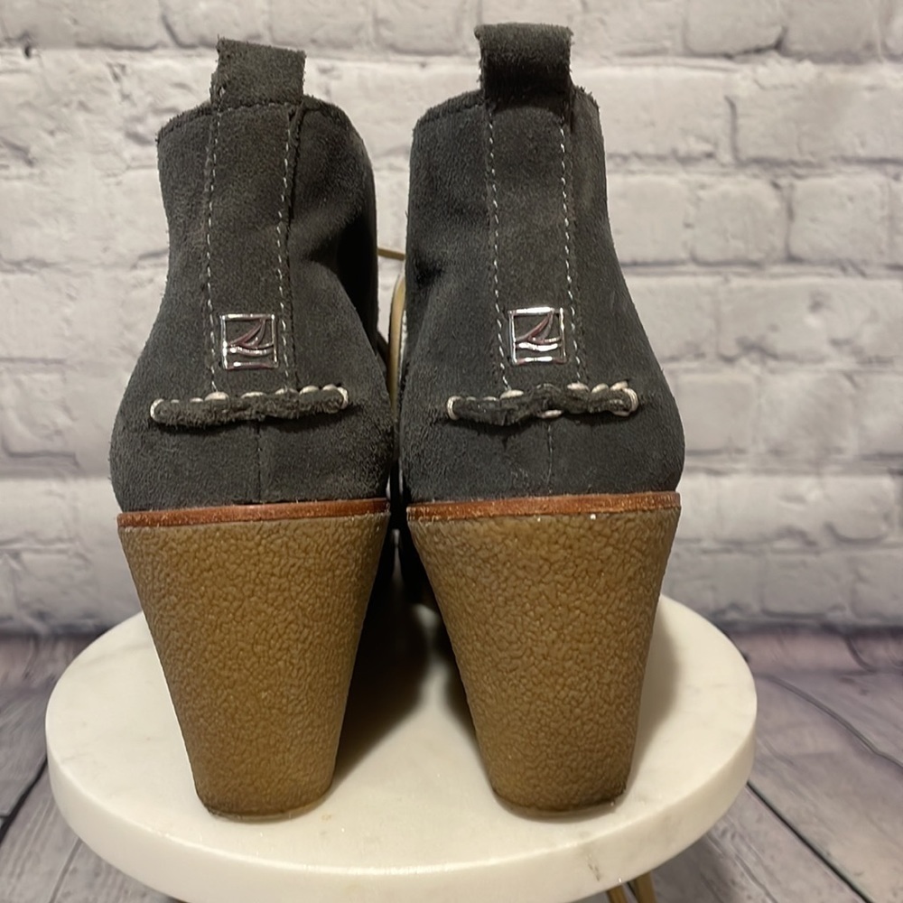 Sperry Gray Suede Wedge Heel Booties Size 7.5 - image 2